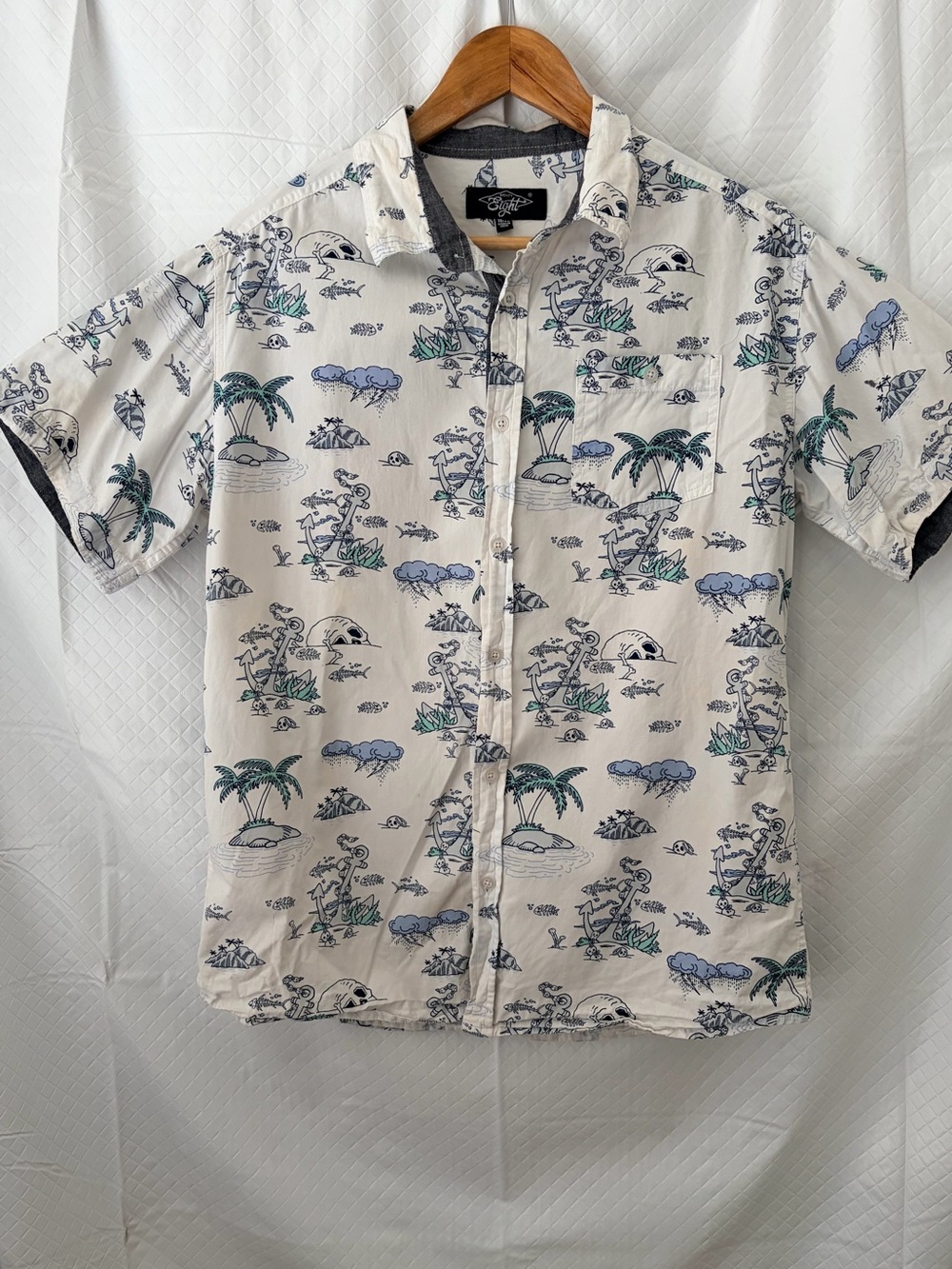Casual Tropical Print Short-Sleeve Shirt - White/Blue